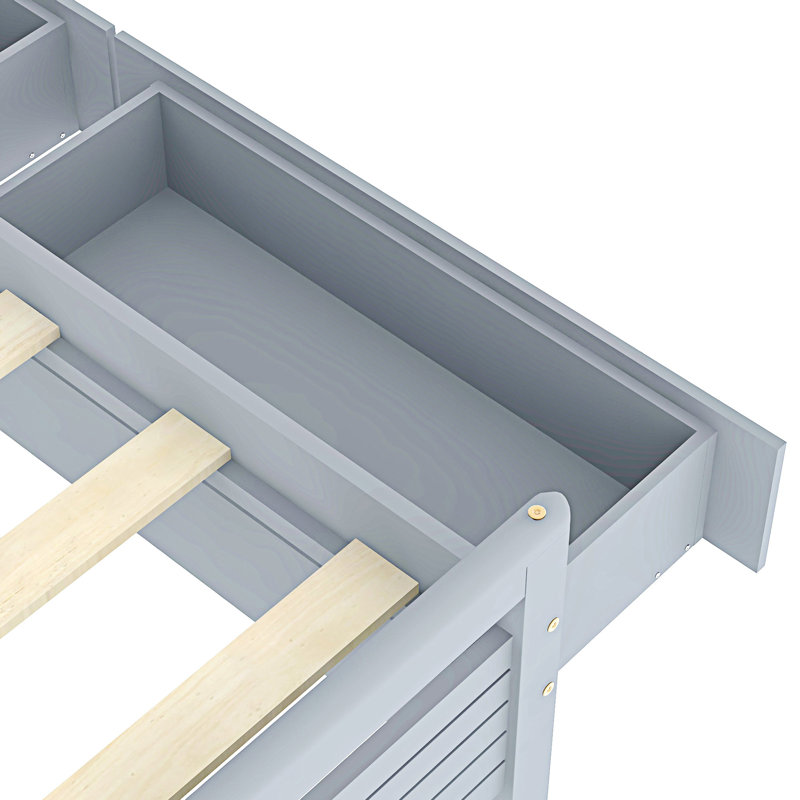 Lit plateforme en bois avec 2 tiroirs de rangement et 2 tables de chevet, Gris, Grand lit
