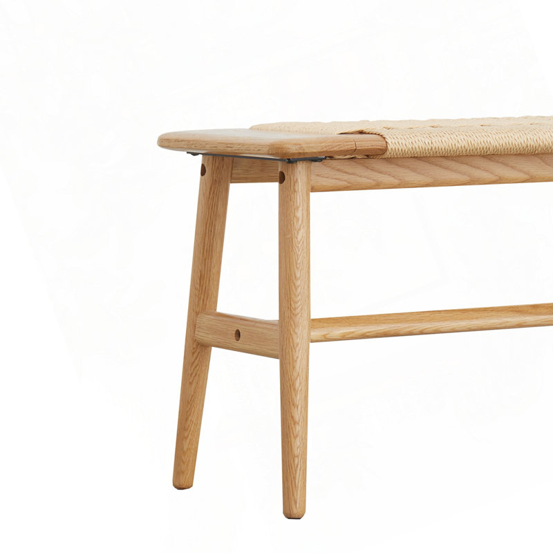 Banc en bois de chêne naturel tissé, H 15,98 po x l 43,31 po x P 11,82 po