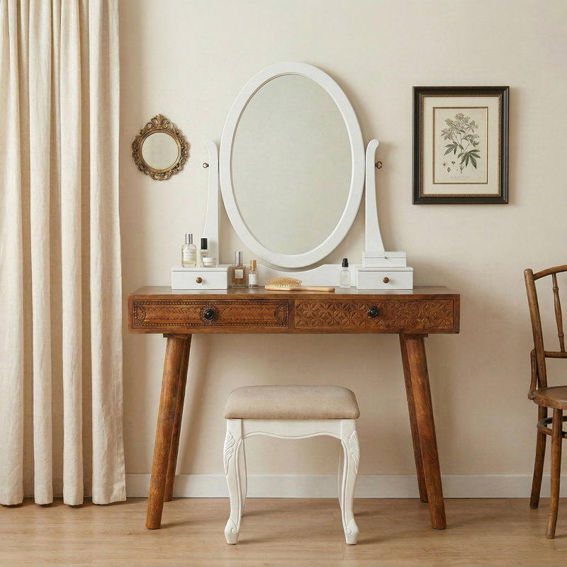 Hand Carved Acacia Wood Dressing and Console Table