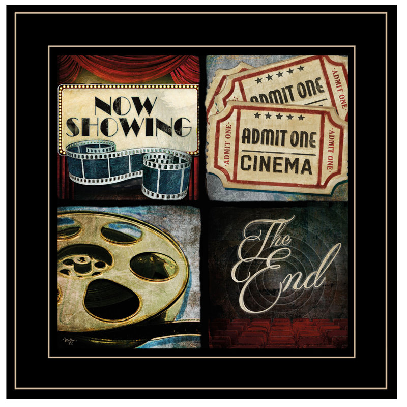 At At The Films I 1, impression murale encadrée, Noir et or