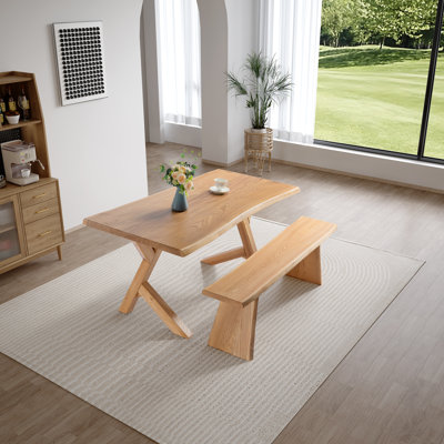 Gerrard Solid Wood Dining Table Farmhouse Dining Table with Bench by Loon Peak
