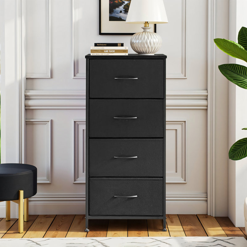 Commode avec 4 tiroirs, grande commode pour la chambre à coucher, grande commode pour le salon, Noir