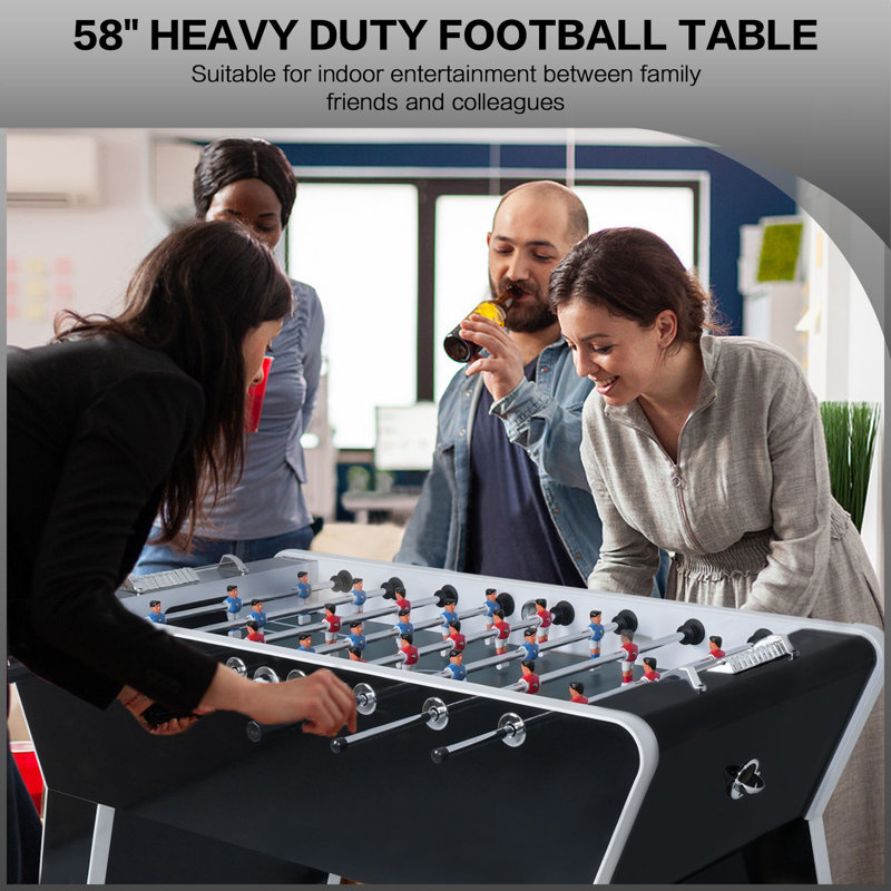 Black and Silver 58" MDF Foosball Table with Ergonomic Handles
