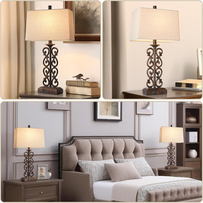 Set Of 2 Farmhouse Touch Table Lamps For Living Room, 3 Way Dimmable With Dual USB Ports Vintage Rustic Bedside Desk Lamp, For Bedroom End Table, 2 LE -  Canora Grey, ABF03B3F5D88487CAE3BEFF3014C4712