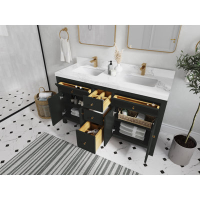 Sonoma X P 22 po Meuble-lavabo double en D avec comptoir en quartz