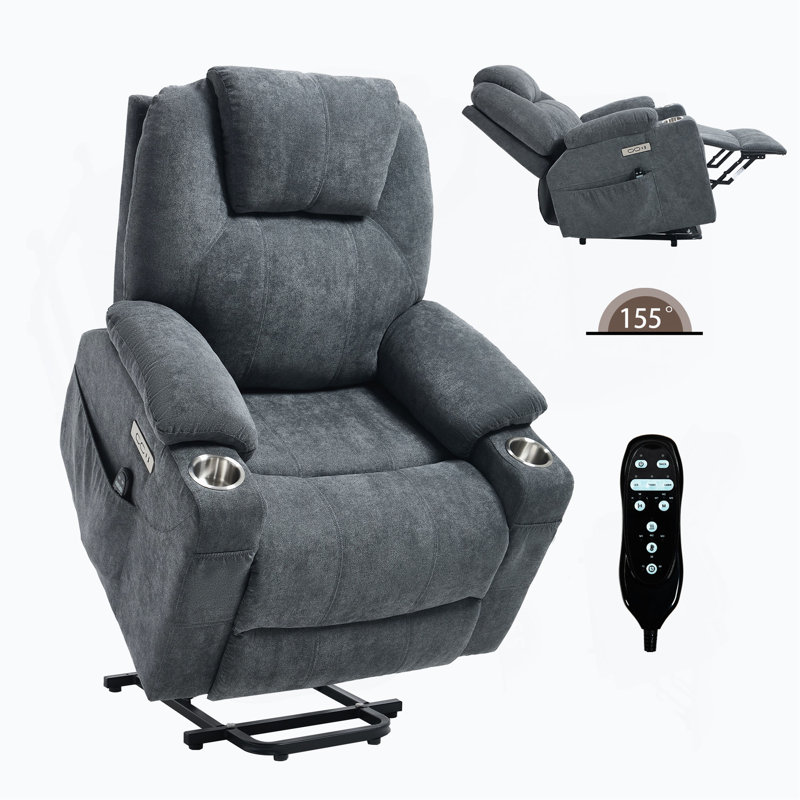 Up To 350 LBS Polyester Power Lift Recliner Chair, Heavy Duty Motion Mechanism With 8-Point Vibration Massage And Lumbar Heating, USB And Type-C Ports, Stainless Steel Cup Holders