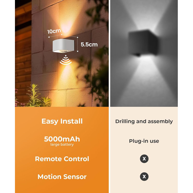 Motion Sensor Wall Lights with Remote Control 3 Colours Wireless Wall Lamp LED Indoor Up Down Wall Sconces 5000mAh Rechargeable Battery Powered Wall Lamps Brightness Adjustable, 1 Pack