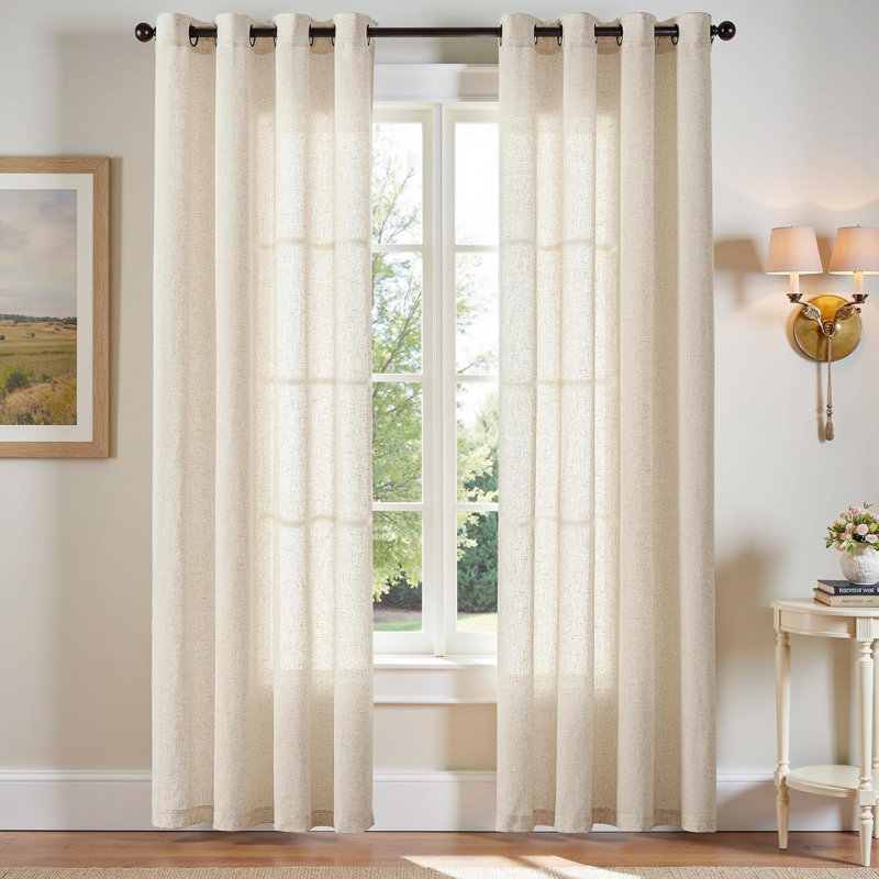 Paire de rideaux semi-transparents en mélange de lin Ieda, L 50 po x L 84 po
