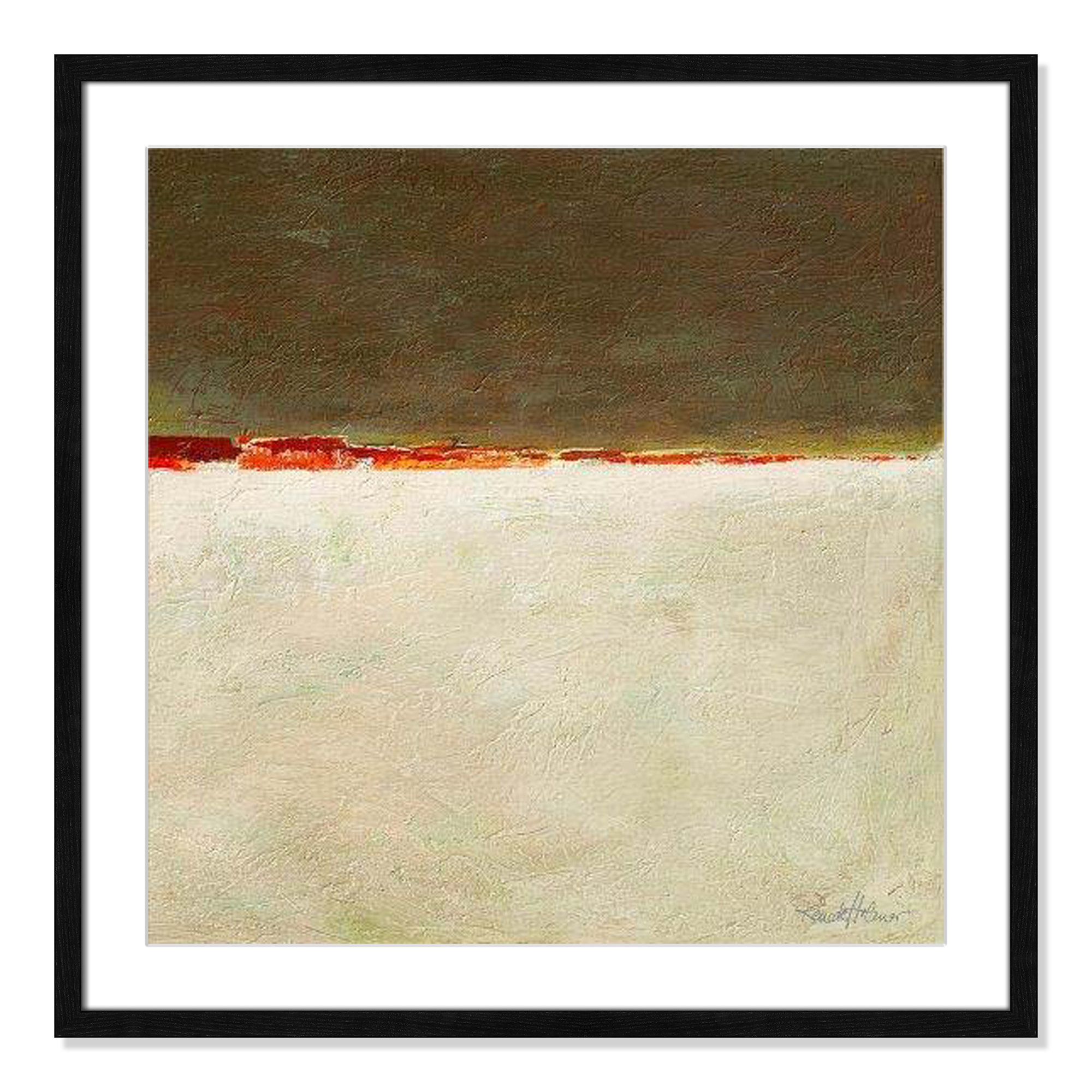 Orange Horizon I by Renate Holzner - Print, 27.5" H x 27.5" W x 0.75" D, Black Framed