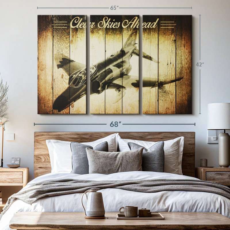 "Avion militaire rustique" sur toile, H 42 po x l 65 po x P 1,25 po