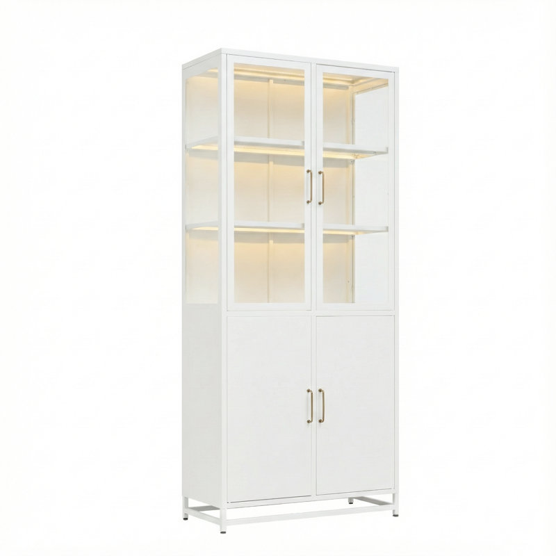 Modern Pantry Cabinet, Steel And Glass Frame, For Kitchen And Home Decor