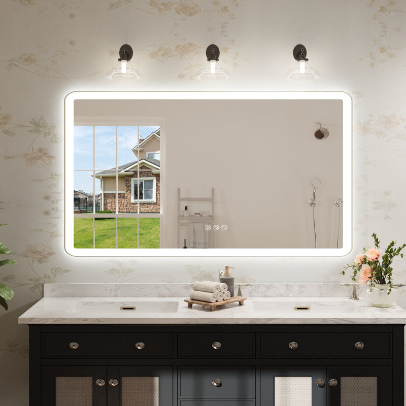 Miroir mural Natalin, Rectangulaire, Nickel brossé, 55 po x 30 po