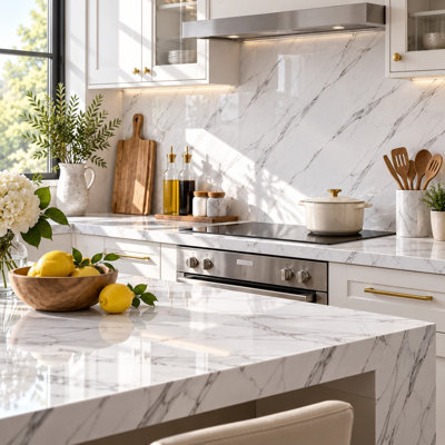 Glossy White Marble Peel-and-Stick Contact Paper, 11.8" x 78.7"