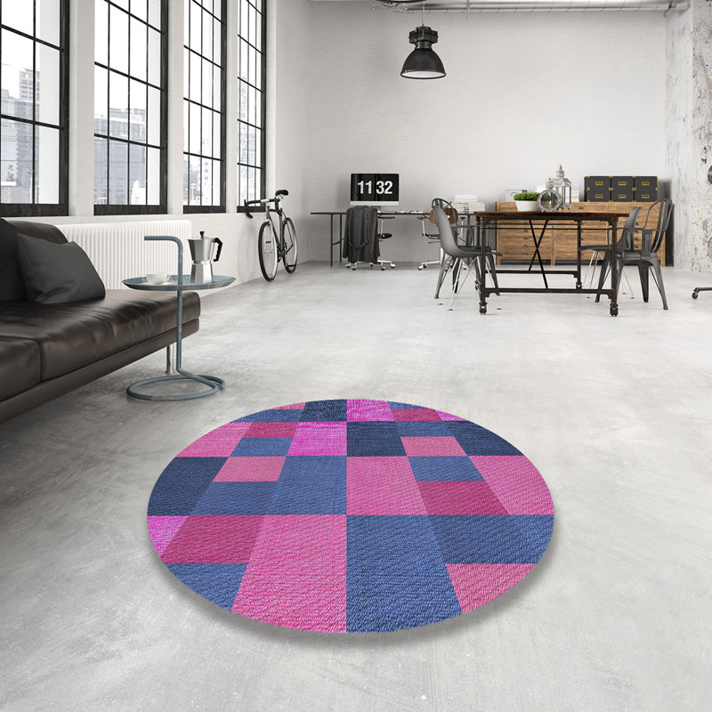 Tapis décoratif rose à motif géométrique Sackman, Rond 4 pi