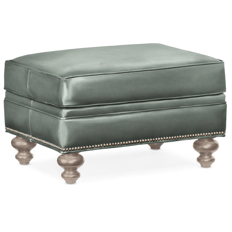 West Ottoman, Nickel, Stone, Aline Fumo Genuine Leather