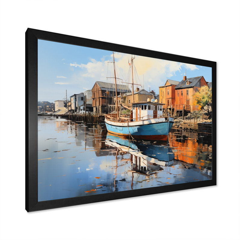 Port Wharfside Reflections an II - reproduction, H 16 po x l 32 po x P 1 po, Cadre simple noir