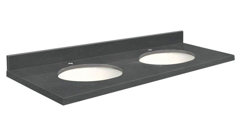 Plateau de salle de bain double 61 po meuble-lavabo, Blanc, Sentier, Central de 4 po