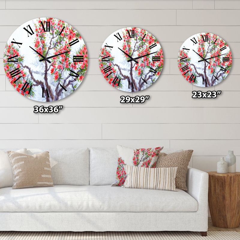 Fleurs rouges du printemps - Horloge murale traditionnelle, Surdimensionné