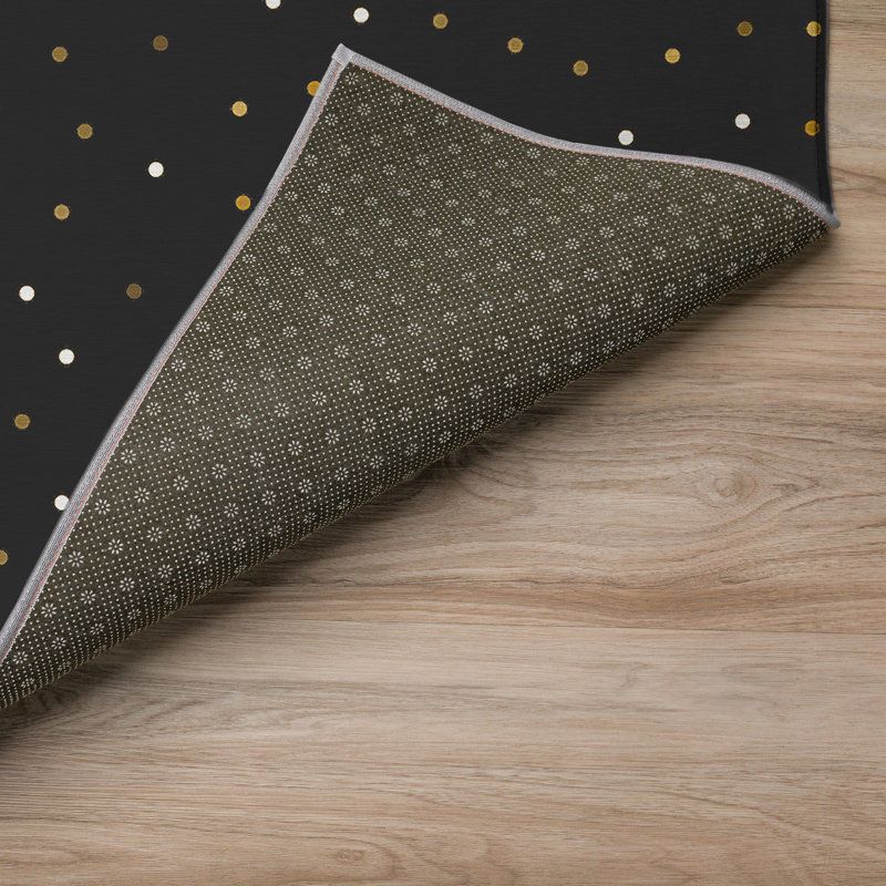 Tapis intérieur / extérieur en polyester tissé à la machine en noir / jaune Ginine, Tapis de couloir 2 pi 3 po x 7 pi 6 po