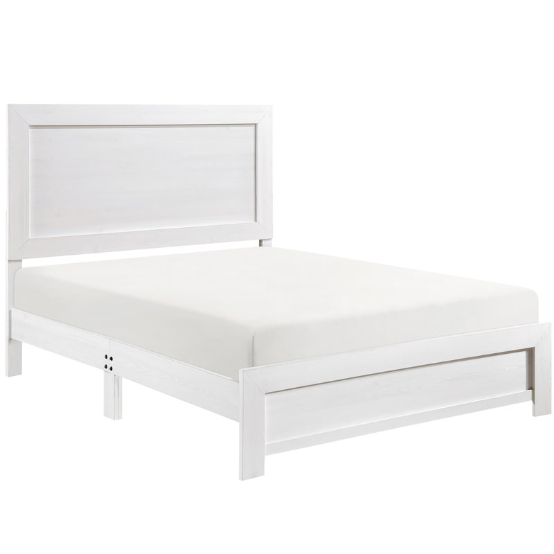 Grand lit blanc en bois blanc avec tête de lit et rails, style épuré de style contemporain, Blanc