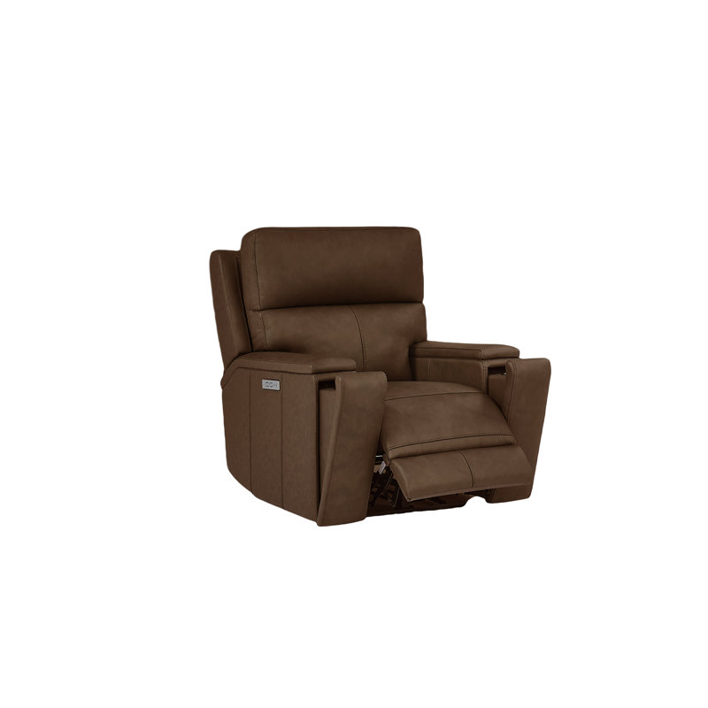 Genuine Leather Power Recliner With Adjustable Headrest, Brown