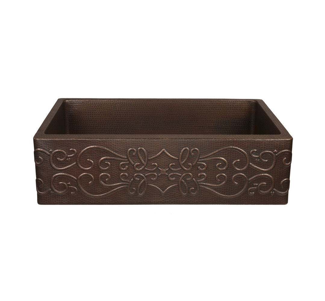 30" Hammered Copper Apron Front Single Basin Kitchen Sink with Scroll Design Premier Copper Products