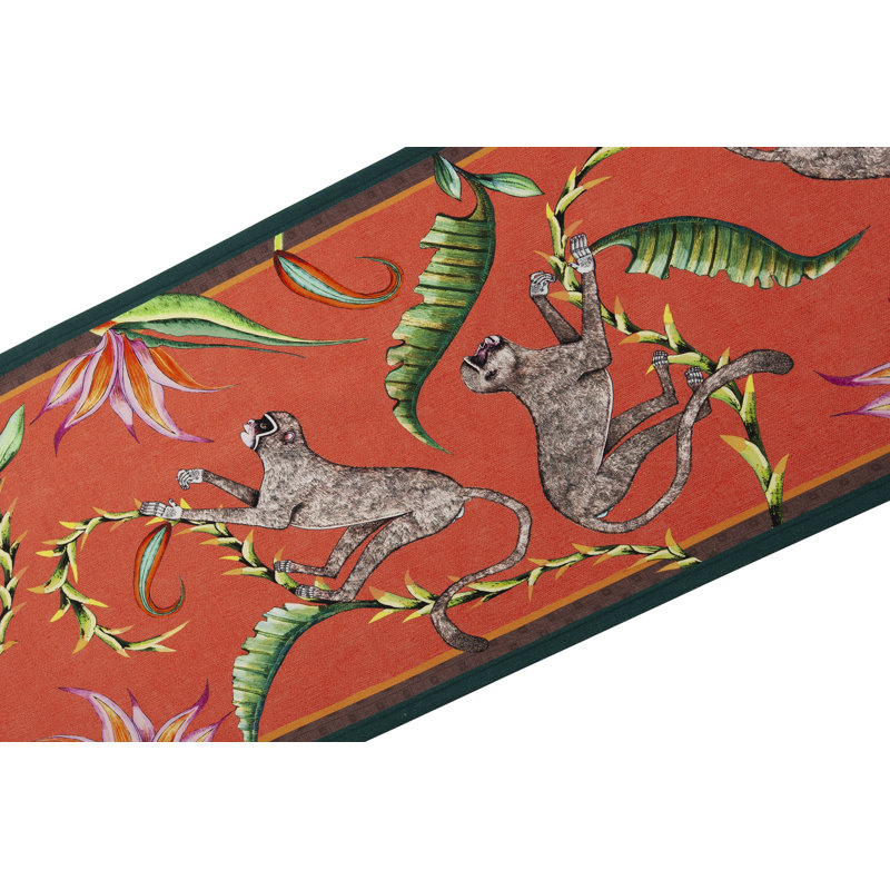 Ardmore 'Monkey Paradise' Cotton Runner, Chalk, 94" x 16"