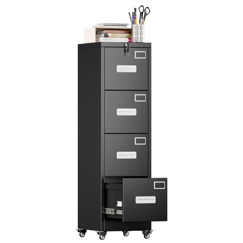Metal File Storage Cabinet With 4 Drawer And Lock,office Home File Cabinet With Name Card Holder For A4 Letter/legal Size, 14.96" W X 17.72" D X 54.13" H, Assembly Required