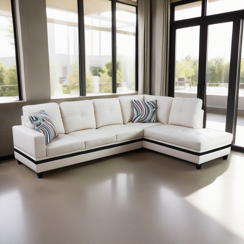 Bawan Faux Leather L-Shaped Sectional, Right Hand Facing, Black Faux Leather