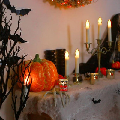 12 bougies coniques à piles avec télécommande, lumière scintillante blanche chaude, bougies sans flamme à main flottantes, bougies suspendues à DEL pour la fête d'Halloween