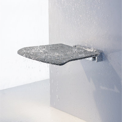 Chaise de douche murale pliante en acier inoxydable poli et assise en graphite 