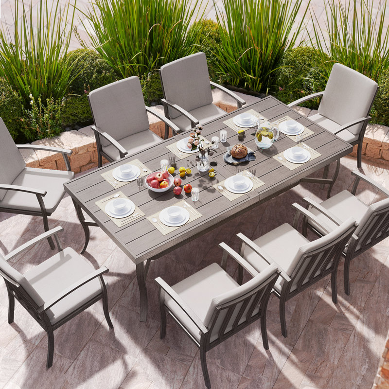 Kannyn Rectangular 8 - Person 84.1" Long Aluminum Dining Set with Cushions