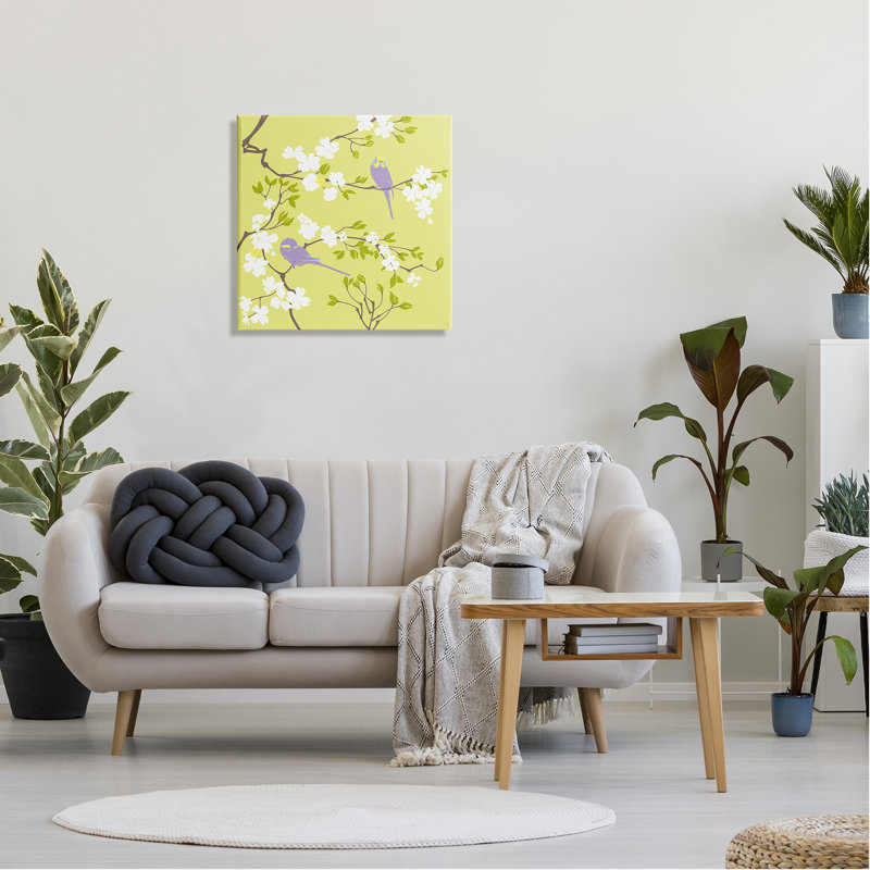Parakeets & Cherry Blossoms On Canvas par Evelia Designs, H 24 po x l 24 po x P 1,5 po