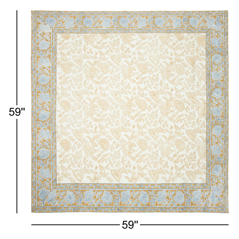 Chloe Tablecloth - Blue/Brown - 59" x 59", 59'' Square