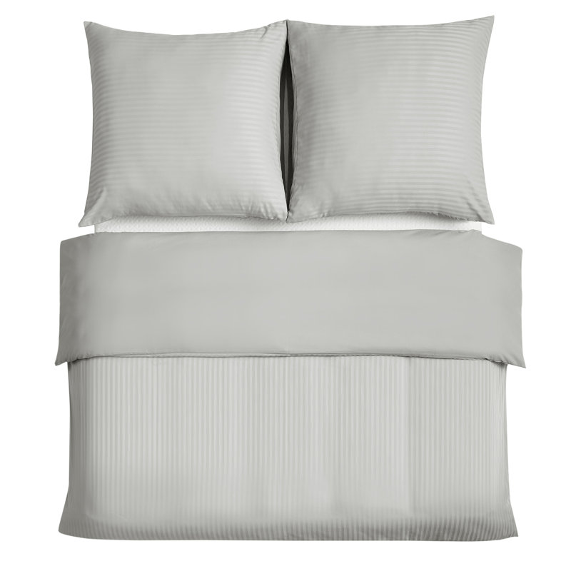 Duvet Cover Bedding Set Microfiber Striped Duvet Cover Set with Pillow Shams Included, Light Grey