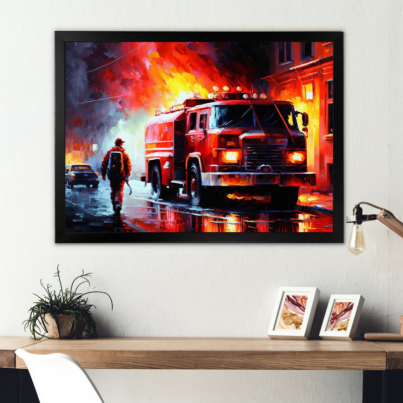 Fiery Pursuit I - The Fire Truck'S, Cadre photo noir, L 20 po x H 12 po