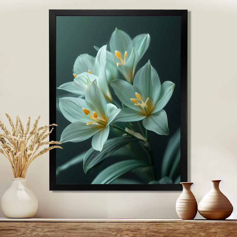 Emblème éthéré, photo d'orchidées vertes, impression d'art mural, H 12 po x l 20 po, Cadre simple noir