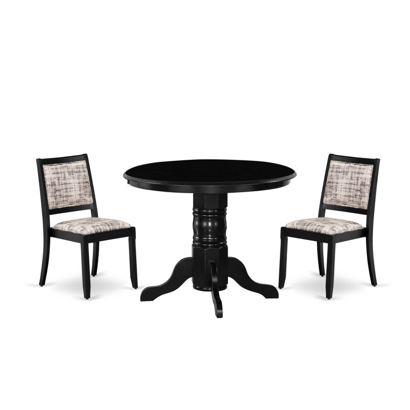 L'ensemble de salle à manger comprend une table de cuisine ronde avec plateau noir et 2 chaises empilables en tissu de polyester, noir