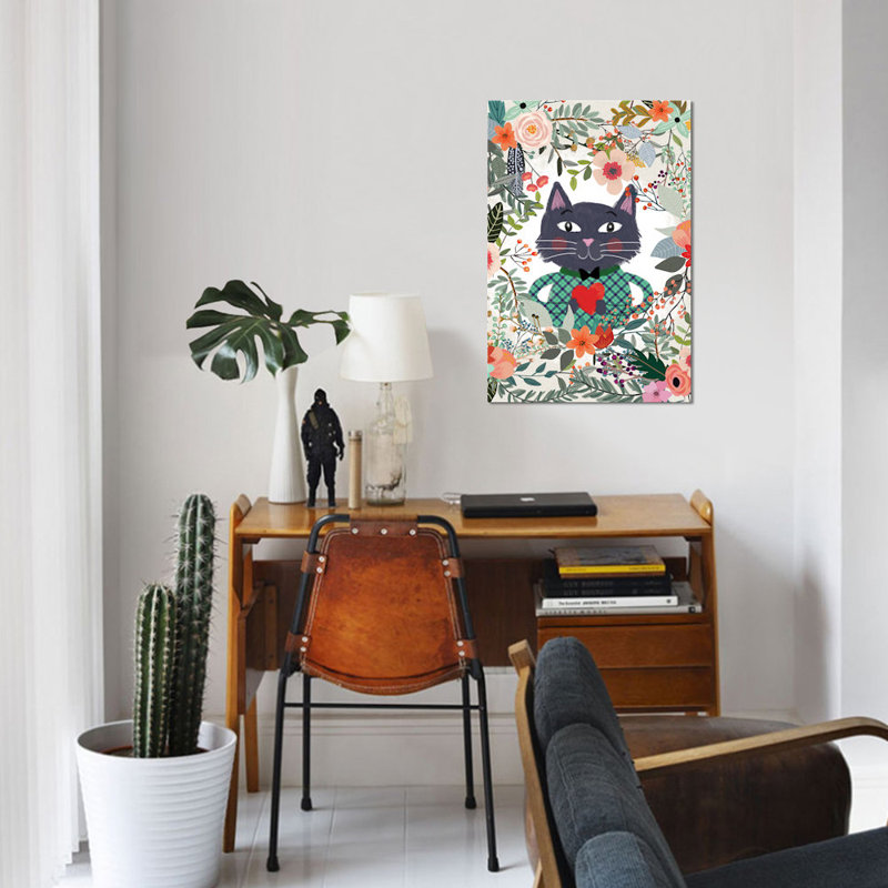 «Cat and Heart», reproduction sur toile, H 12 po x l 8 po x P 0,75 po, Toile tendue, Pas de tapis