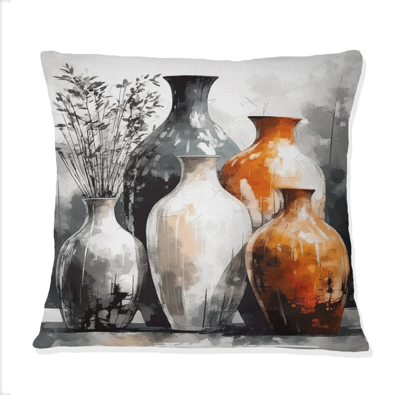 Vase en terre cuite brun et gris - Coussin Boho