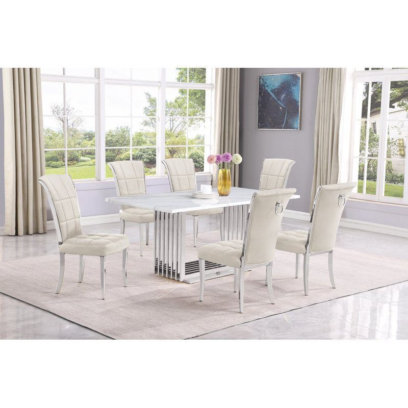 Ensemble de salle à manger rectangulaire L 68 po x l 38 po Kernisha, 7, Gris / argent, Argent