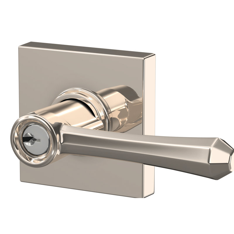 Dempsey Keyed Entry Lever with Collins Trim, Polished Nickel