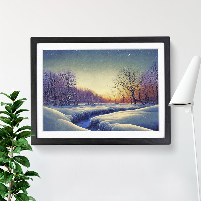 A Winter Forest Stream - Single Picture Frame Print, Black, 46cm H x 64cm W x 2cm D