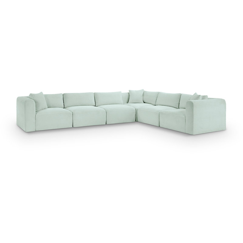 Canapé modulaire en L Carmean Performance, Velours côtelé texturé velours menthe, 3 sans accoudoirs, 3 en coin