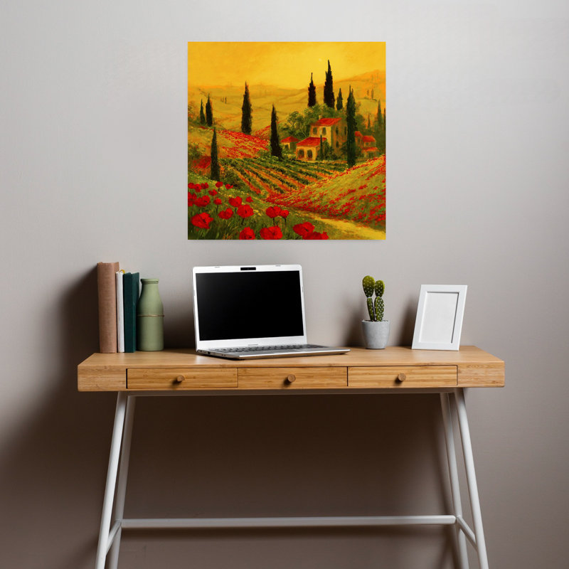 Coquelicots de Toscano II, art contemporain de fleur de coquelicot, H 18 po x l 18 po