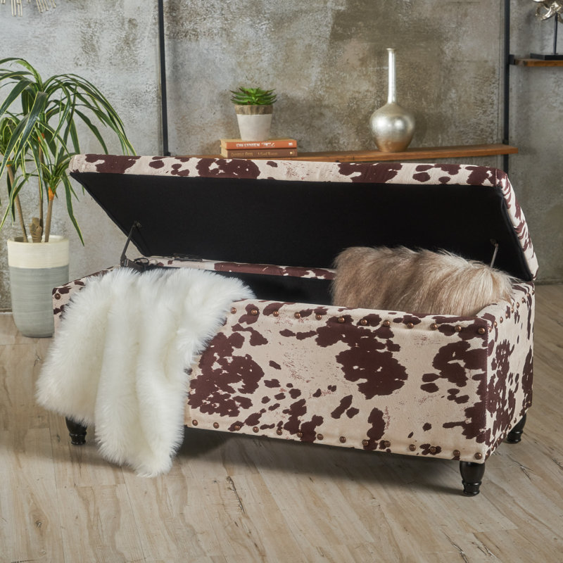 Ridder Storage Ottoman, Bench with Nailhead Accents, Brown/White