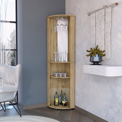 Bar d'angle 2 portes 2 tablettes avec support en verre