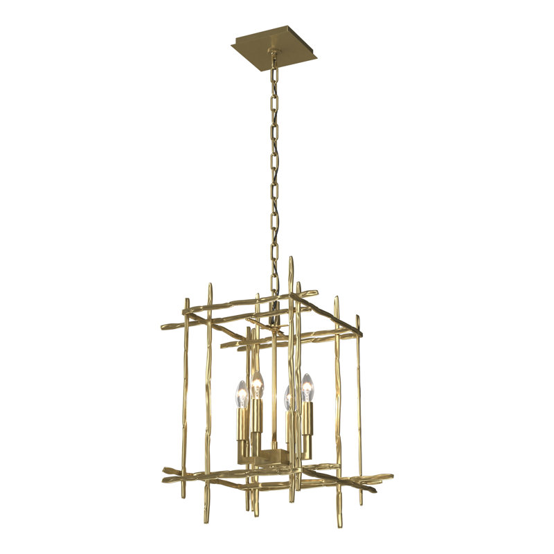 Tura 4 - Light Rectangle Chandelier, Small, Modern Brass
