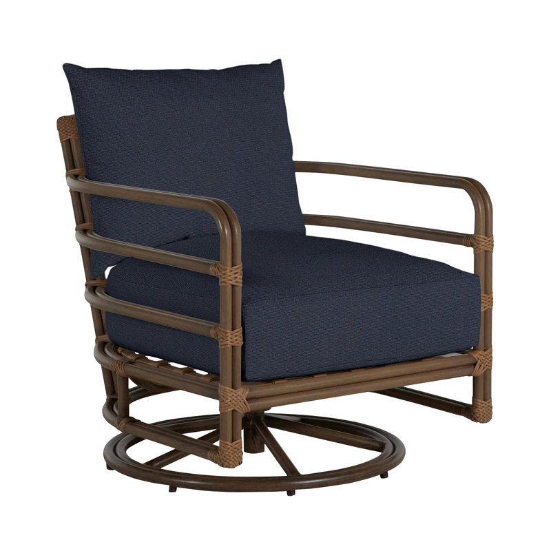 Malibu Swivel Patio Chair with Cushions, No Welt, Linen Navy
