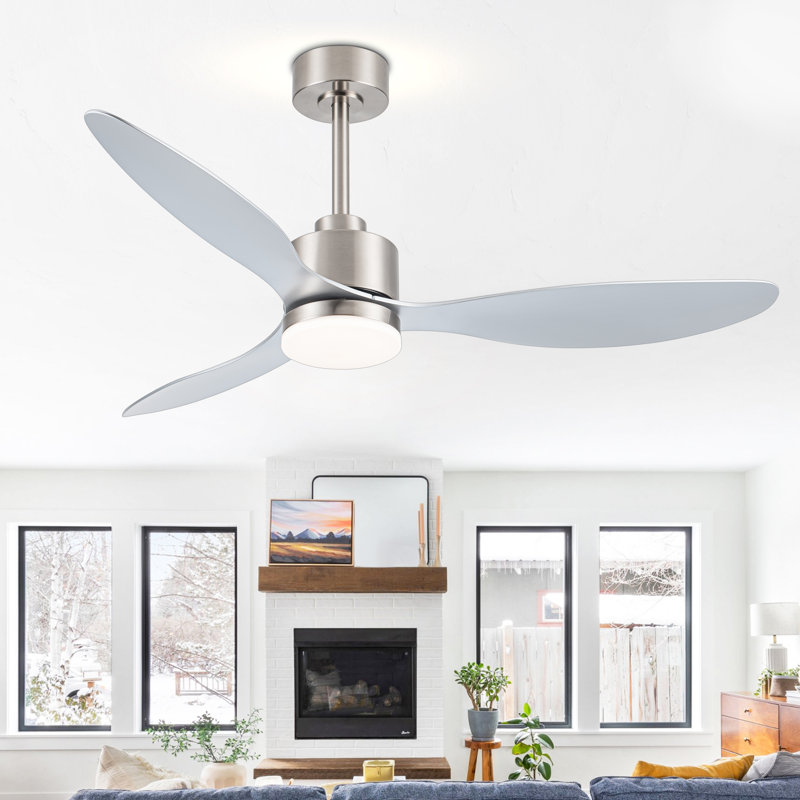Loritta 3-Blade Ceiling Fan with Light, 52" Wide, Polished Nickel with Silver Blades
